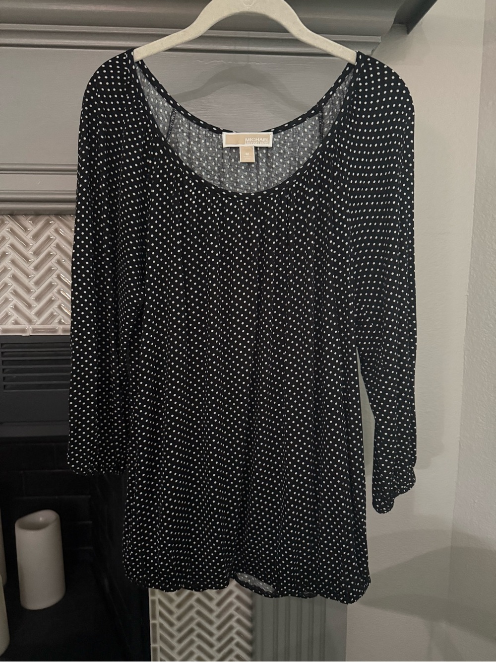 Michael Kors Black & White Polka Dot Long Sleeve Scoop Top